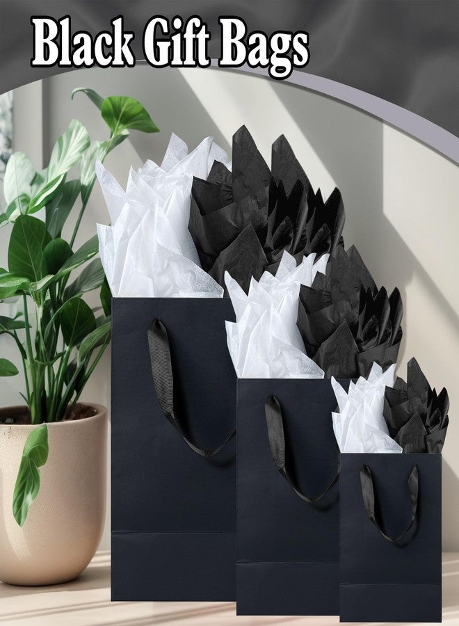 KEEPARTY Assorted Sizes Black Gift Bags with Ribbon Handles Kraft Paper Shopping Bags with Tissue Paper for Party Business Wedding Birthday Graduation Fathers Day (Black 6, 9 , 12.6 Inches, 6 Inches, 9 Inches, 12.6 Inches) - Image 3